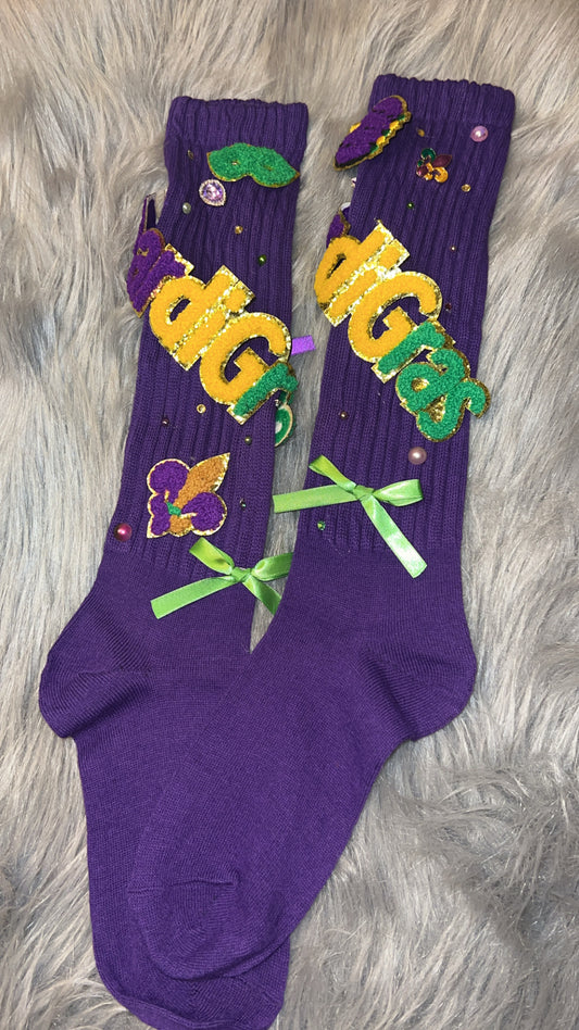 Mardi Gras junk hat and sock set