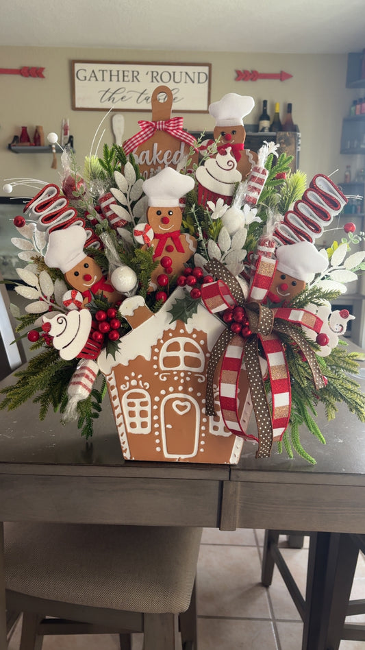 Handmade Gingerbread Christmas Planter Centerpiece