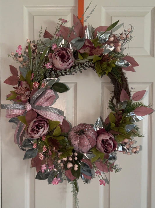 Pink/silver Glam Fall wreath
