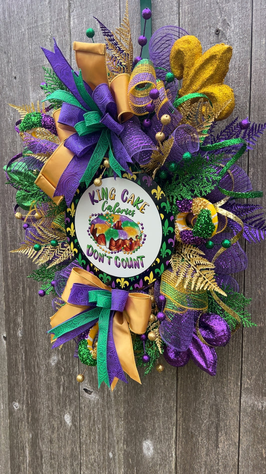 King Cake Calories Don’t Count Mardi Gras Wreath
