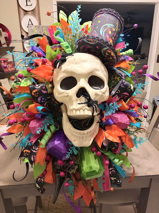 Spooky Skull Halloween Wreath | Handmade Halloween Front Door Decor | Creepy & Glam Halloween Wreath